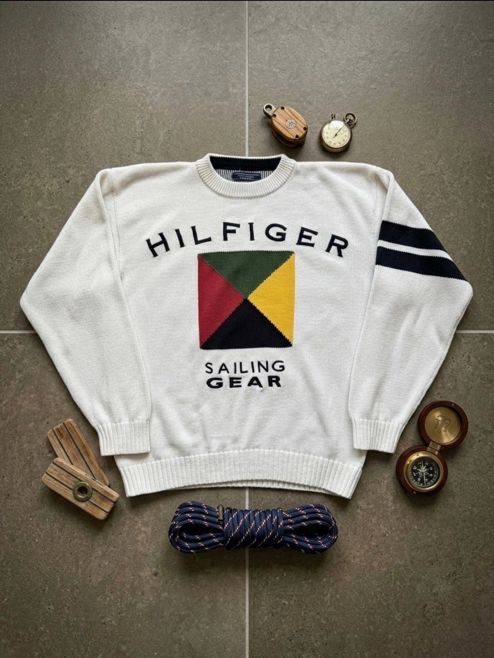 Vintage 90s Tommy Hilfiger Sailing Gear Knit Sweater
- White - Size M